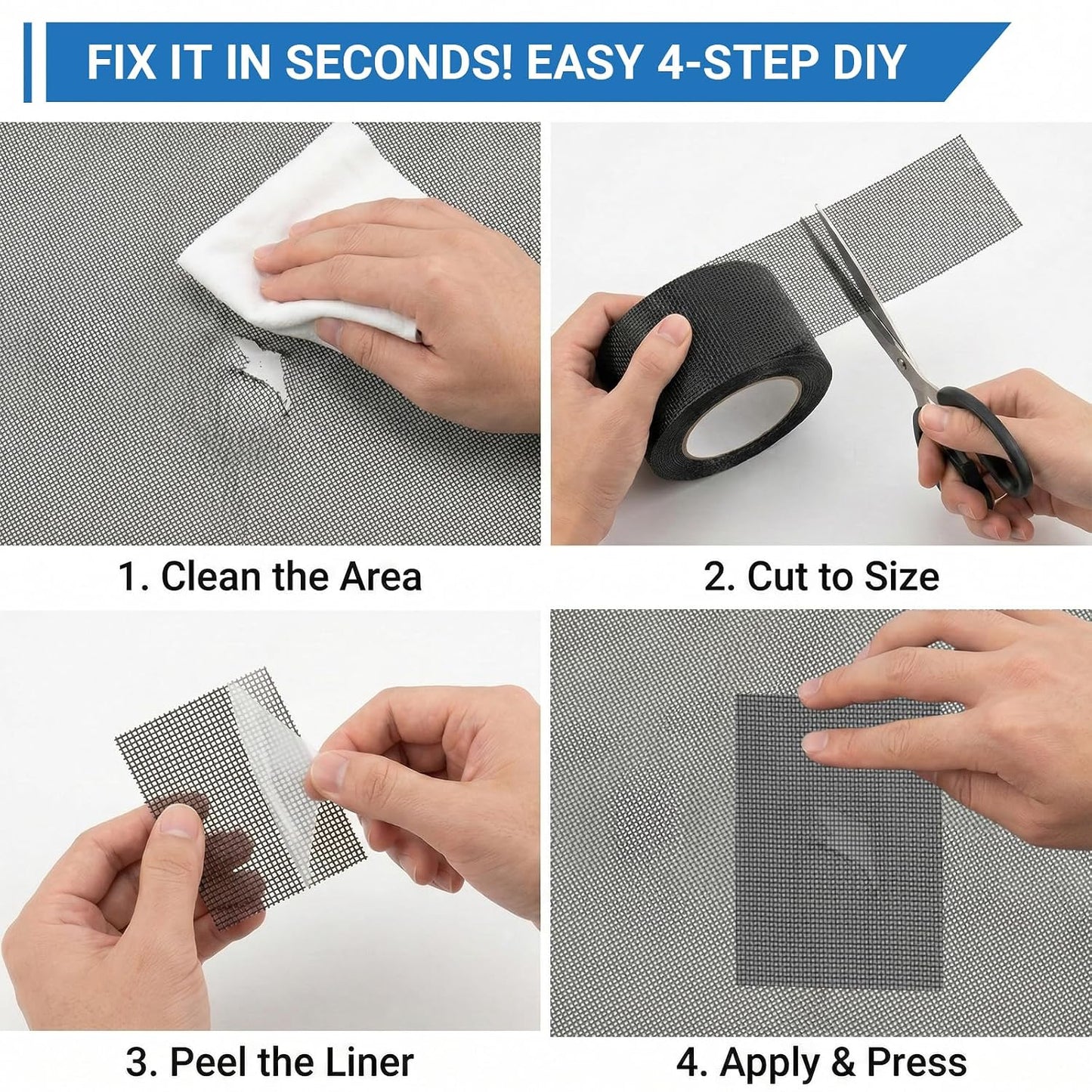 5in x 24FT Grey Window Screen Repair Tape - Extra Wide Fiberglass Mesh Screen Patch Kit for Large Tears & Holes - Heavy Duty Self-Adhesive Waterproof Fix for Windows, Doors, Patios & RVs