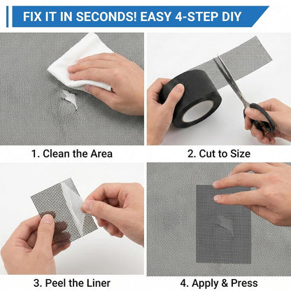 5in x 24FT Grey Window Screen Repair Tape - Extra Wide Fiberglass Mesh Screen Patch Kit for Large Tears & Holes - Heavy Duty Self-Adhesive Waterproof Fix for Windows, Doors, Patios & RVs