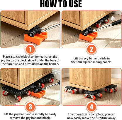 Furniture Moving Dolly Set, Heavy Duty Movers with Lifter Tool,1100LBS | Heavy Duty Furniture Moving Kit with Lifter Tool & 4 Adjustable Height Pads for Moving Sofas, Cabinets and Appliances Easily
