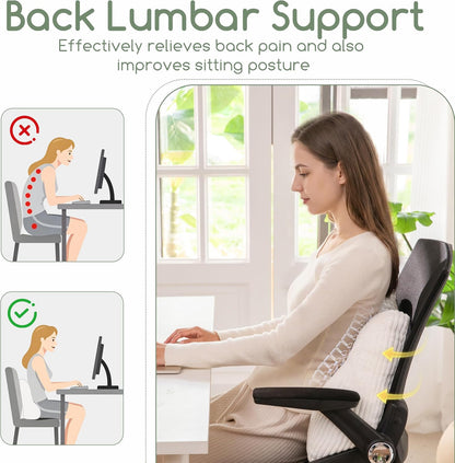 Lumbar Support Pillow for Recliner Chair/Accent Chair/Couch/Office Chair, Tufted Corduroy Back Support Cushion for Elderly, M-Shaped Recliner Cushions for Back Rest, Pain Relief, Reading, Dark Grey