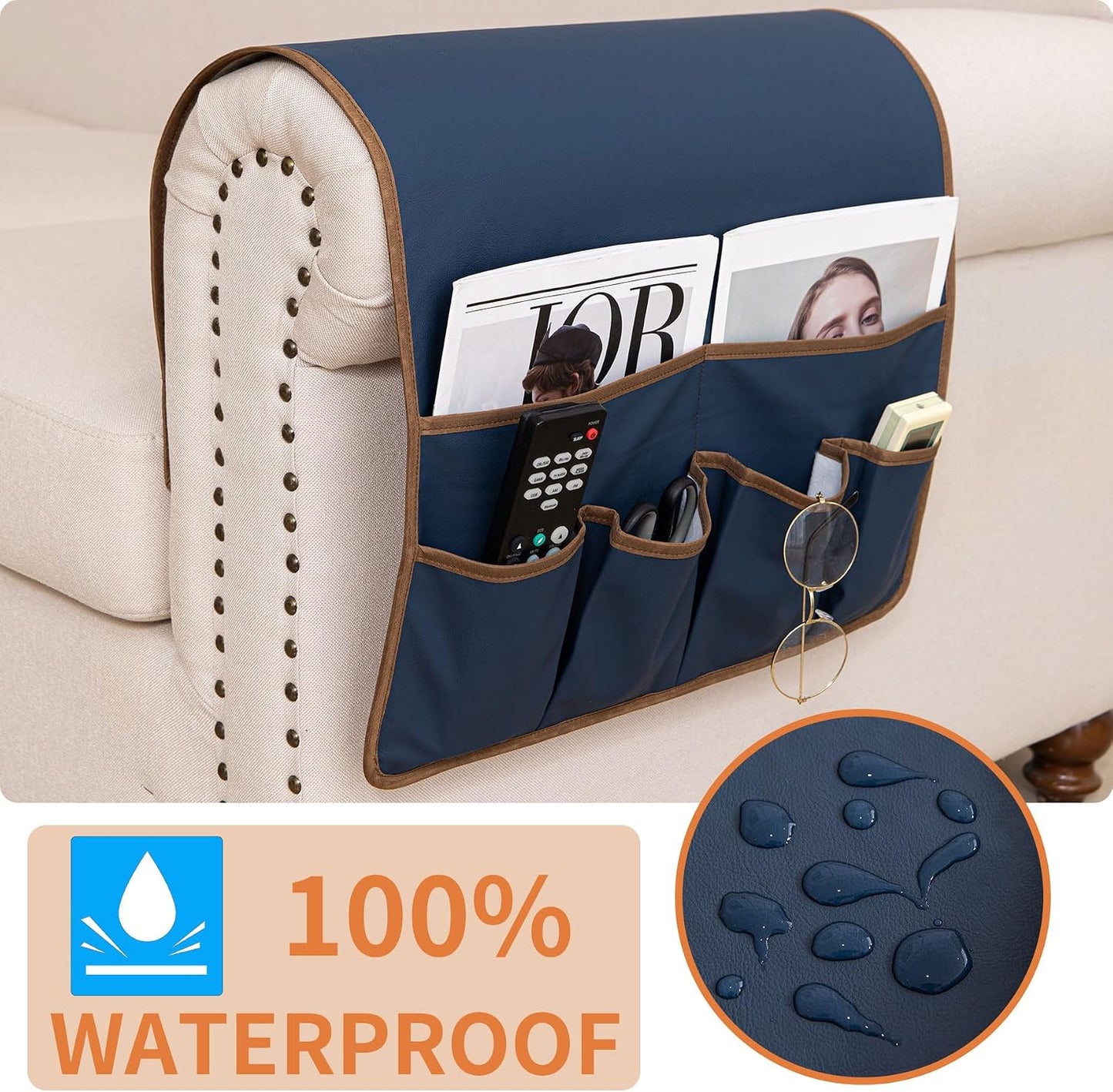 HAOMAIJIA Sofa Armrest Organizer, Remote Control Holder for Recliner Couch | Anti Slip Arm Chair Bedside Caddy Storage Organizer With 6 Pockets For Cell Phone Tv Remote Control Magazines (brown)
