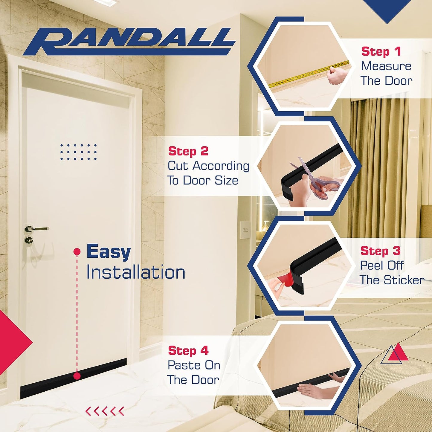 Adhesive Backed Door Draft Stopper – Silicone Under Door Sweep for Interior & Exterior Doors, Noise & Air Insulation, Self Stick Weather Stripping Door Seal, 2" W x 39" L (White) by Randall Mfg