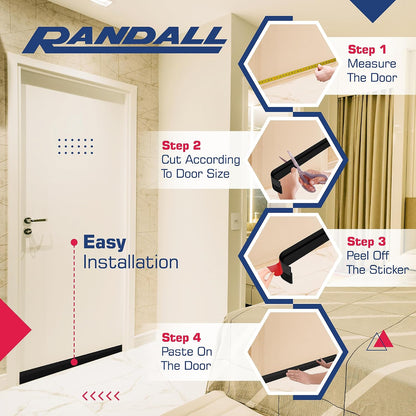 Adhesive Backed Door Draft Stopper – Silicone Under Door Sweep for Interior & Exterior Doors, Noise & Air Insulation, Self Stick Weather Stripping Door Seal, 2" W x 39" L (White) by Randall Mfg