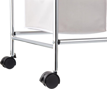 Amazon Basics 3-Bag Laundry Sorter with Removable Bags, Metal Frame, Washable, Locking Wheels, Gray