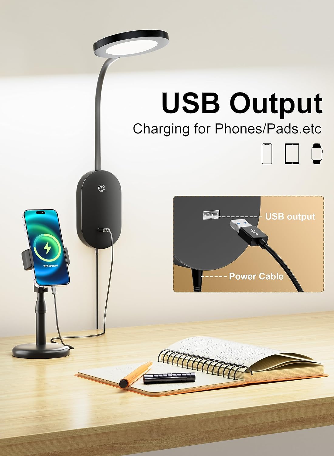 deeloop LED Wall Mounted Reading Light for Bed, Book Light for Wall Bedside Lamp with USB Output, 4 Hour Auto-Off Timer Lights，Eye-Caring Reading Lamp with 5 Dimmable 360° Rotation Headboard Light | Five dimmable levels and a 360° adjustable head direct