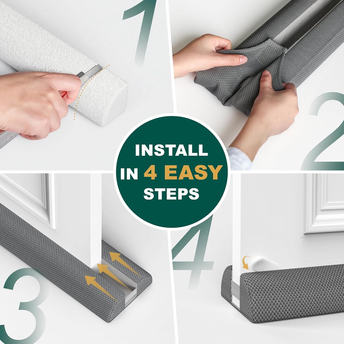 HADOR 30 Inch Door Draft Stopper, Fits 24-30" Doors, 0.5-1.7" Gaps, Gray | Double-Sided Under Door Gap Filler, Blocks Drafts, Dust, Light and Pet Hair, Easy Slide-On Fit, Machine Washable