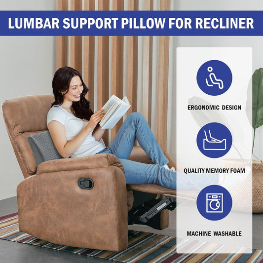 HOMBYS Lumbar Support Pillow for Recliner Chair, Memory Foam Back Support Cushion for Elderly,Extra Large Lumbar Support Pillow,Thick Backrest for Home Reading (Grey, 20“x13.5"x5")