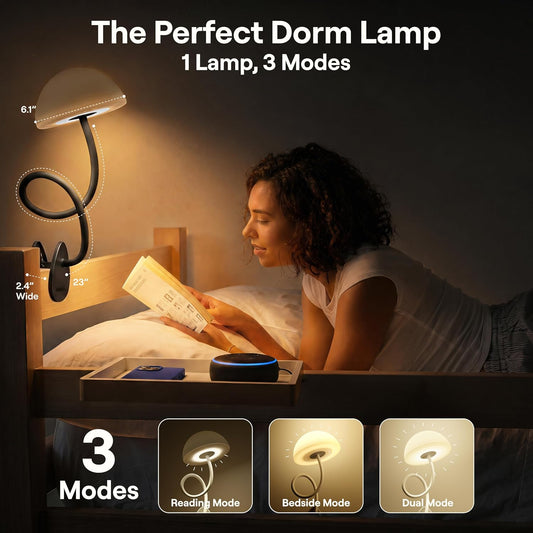 Shroommate Clip On Light for Dorm Room - 2.0 (White) | Bed Headboard Lamp, Bedside Table Lamp Dorm, College Dorm Room Essentials, Night Light Kids Nursery, MultiColor LEDs