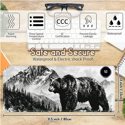Heated Desk Pad Heated Large Mouse Pad, Electric Quickly Warm Desk Mat with 3 Levels Heating 3 Hours Auto Shut-Off, 31.5" x 13" Warm Gaming Mousepad Hand Foot Warmer, Baby Elephant