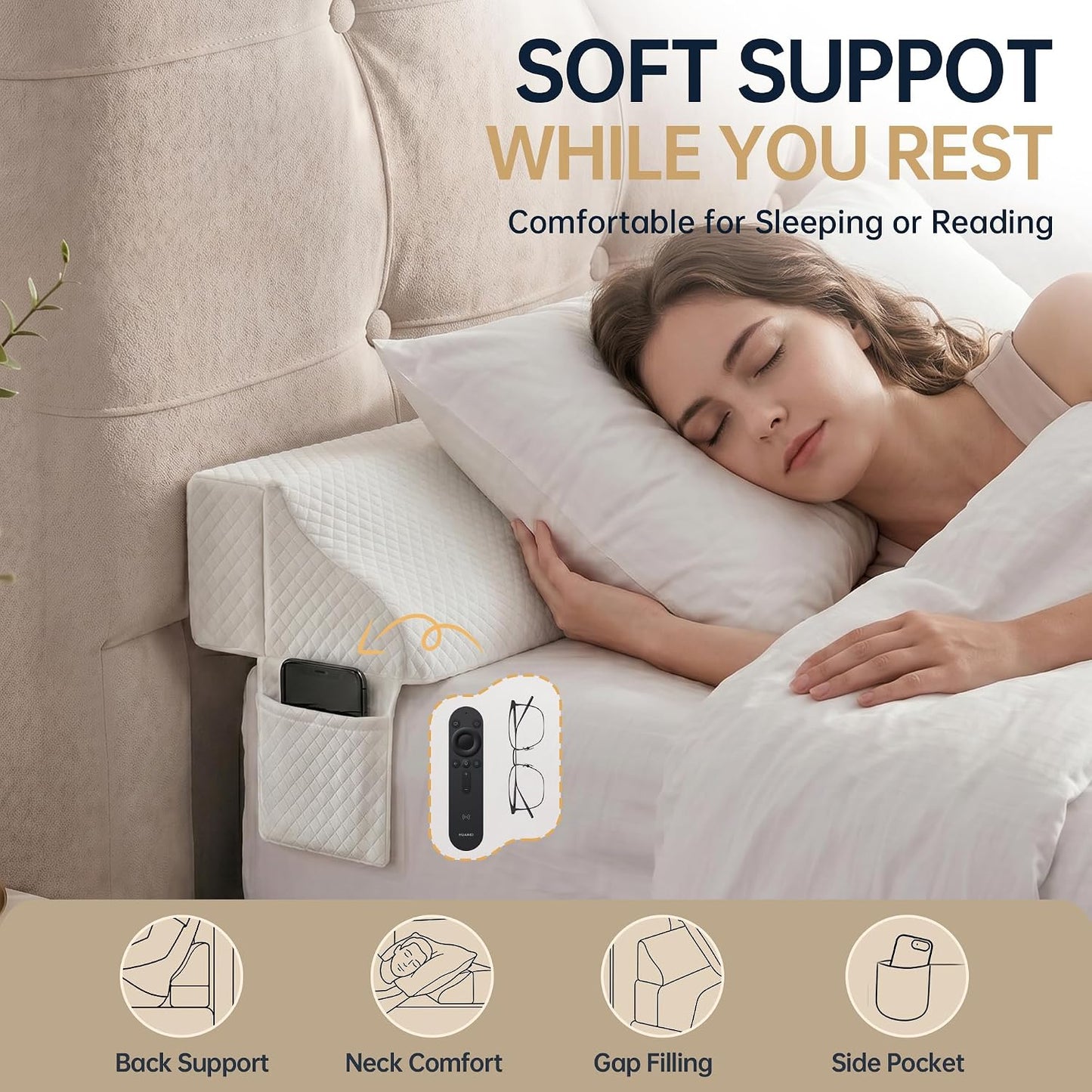 Bed Wedge Gap Filler, Wedge Pillow for Headboard Gap, King Size | Foldable Mattress Gap Filler Close The Gap (0–7") Between Headboard and Mattress, Bed Crack Pillow, Light Grey, 76"x10"x6"
