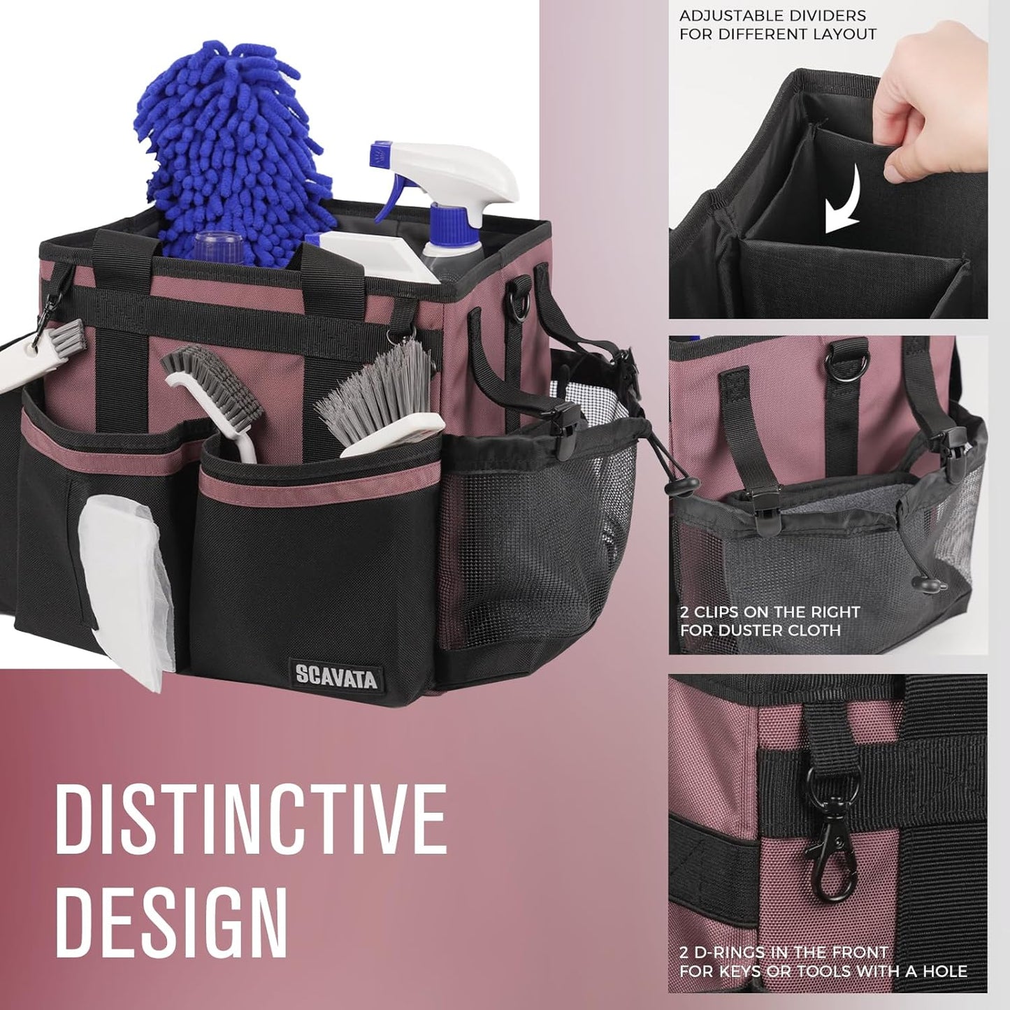 SCAVATA Compact Wearable Cleaning Caddy with Handle & Shoulder Straps | Small Cleaning Supplies Organizer, Under Sink & Car Cleaning Tools Storage Bag for Housekeepers Cleaners, Black