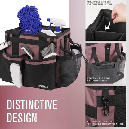 SCAVATA Compact Wearable Cleaning Caddy with Handle & Shoulder Straps | Small Cleaning Supplies Organizer, Under Sink & Car Cleaning Tools Storage Bag for Housekeepers Cleaners, Black
