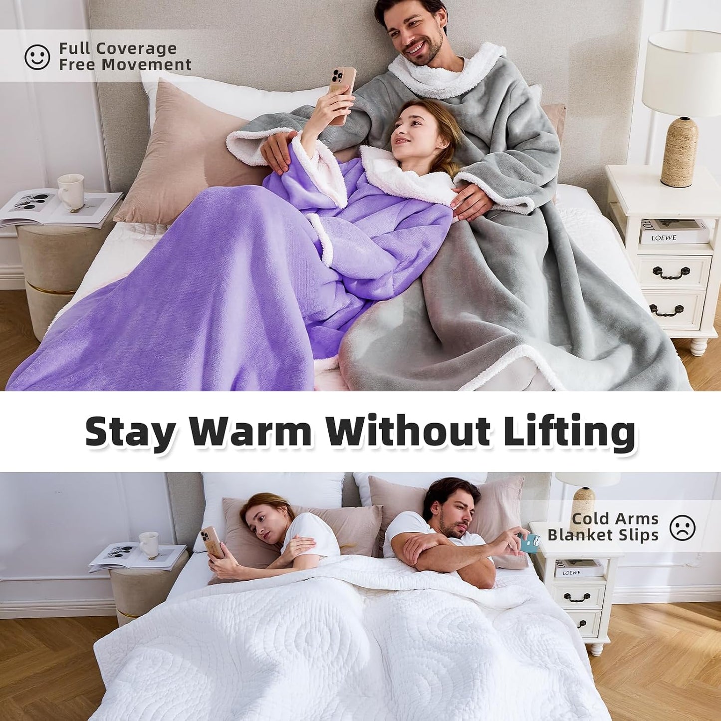 IFNOW Sherpa Wearable Blanket with Sleeves, Oversized Snuggle Robe, Purple | 430GSM Thick, 55x69", Big Pocket, TV Blanket,Fall Winter Dorm Essentials or Office, Christmas Birthday Gifts for Women Men
