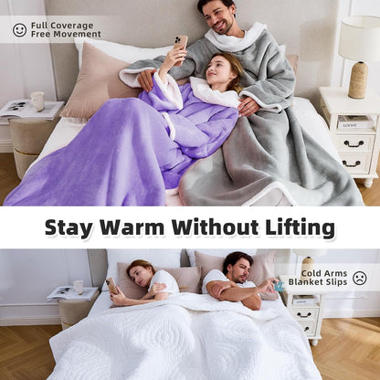 IFNOW Sherpa Wearable Blanket with Sleeves, Oversized Snuggle Robe, Purple | 430GSM Thick, 55x69", Big Pocket, TV Blanket,Fall Winter Dorm Essentials or Office, Christmas Birthday Gifts for Women Men