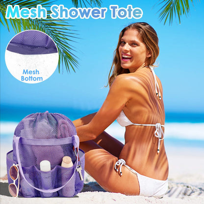 Fammart Mesh Shower Caddy Portable with Drawstring, Dorm Room Essentials for College Girls Guys, 8-Pocket Extra Large Shower Bag Basket Tote for Camping Beach Gym Travel Toiletry Bathroom