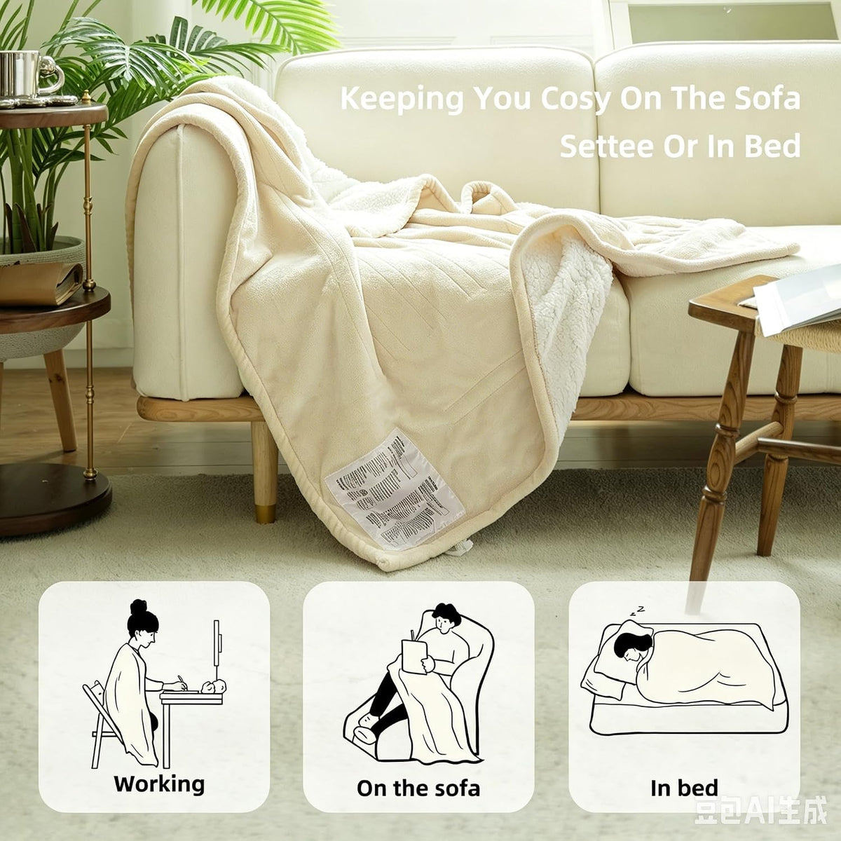 GOTCOZY Heated Blanket-Soft Plush Electric Blanket 50"X60"(Grey)