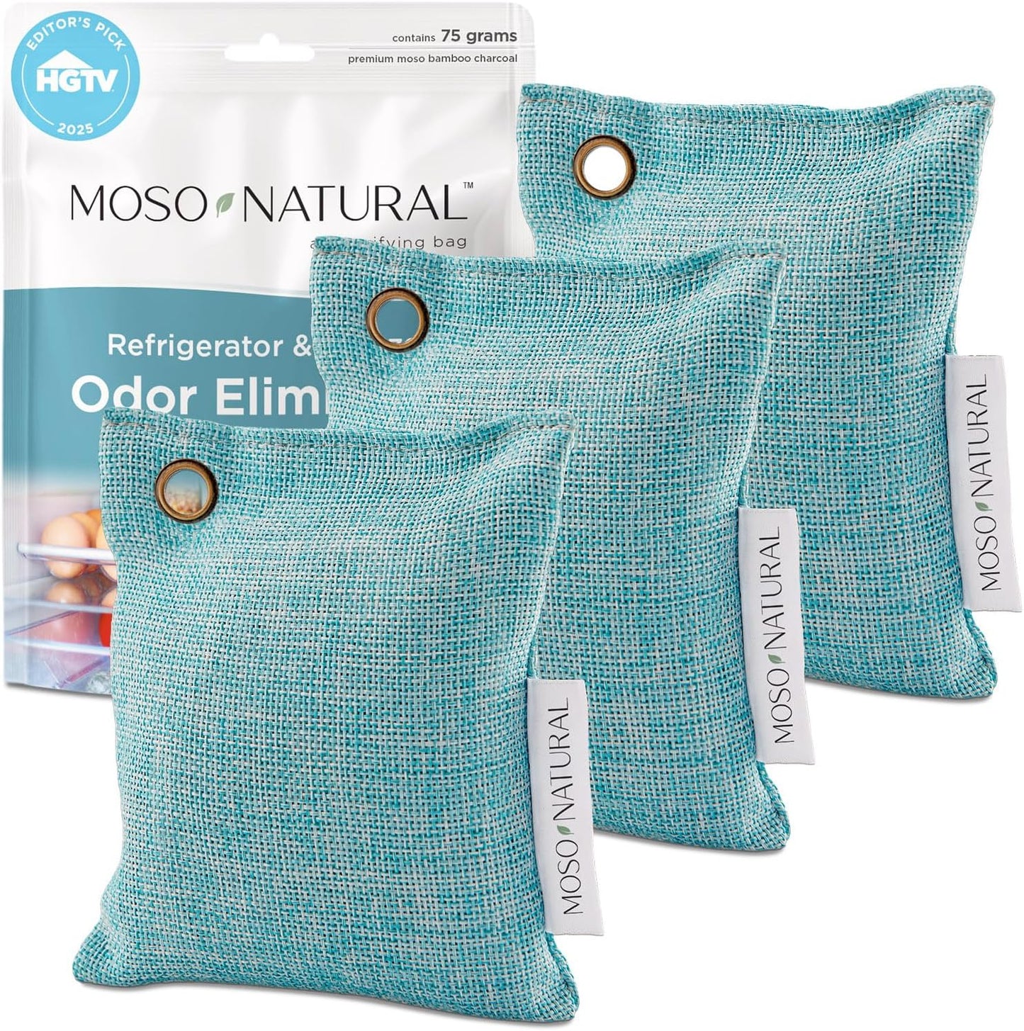 Moso Natural Fridge Deodorizer, HGTV Editors' Pick - Bamboo Charcoal Refrigerator Odor Eliminator, Reusable Odor Absorber for Freezer, Lasts 2 Years, Compact Design
