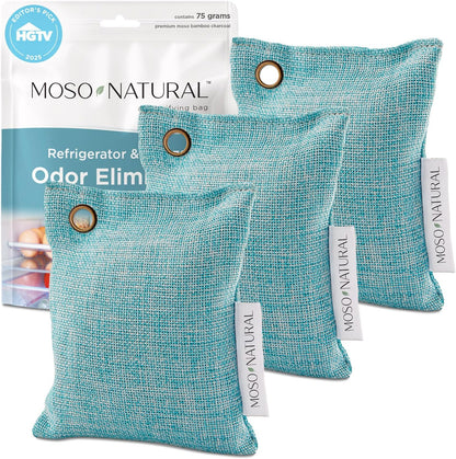 Moso Natural Fridge Deodorizer, HGTV Editors' Pick - Bamboo Charcoal Refrigerator Odor Eliminator, Reusable Odor Absorber for Freezer, Lasts 2 Years, Compact Design