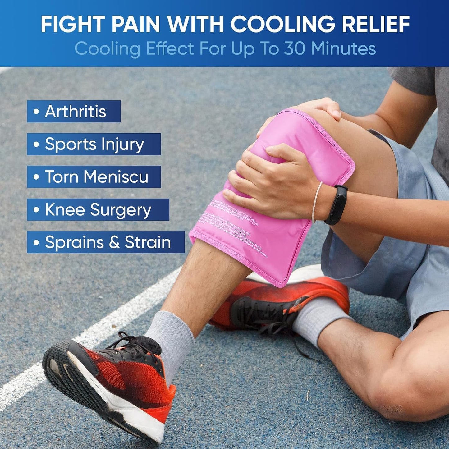 Gel Ice Packs for Injuries Reusable, Flexible Double Sided Cold Packs for Injuries, Ice Pack for Knee, Shoulder, Back, Hip, Leg, Arm (Blue, 8"x5.5", 1PK)