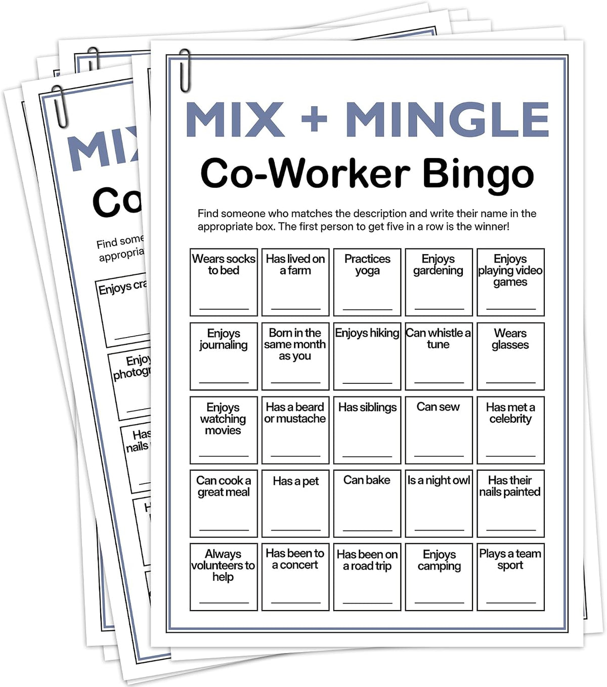 Find Someone Who Bingo Cards, 25 Unique 5x7 Sheets, Get to Know You Activity, Team Building Games for Work, Ice Breakers Games for Office Party-A04