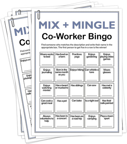 Find Someone Who Bingo Cards, 25 Unique 5x7 Sheets, Get to Know You Activity, Team Building Games for Work, Ice Breakers Games for Office Party-A04
