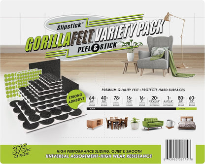 Slipstick Gorilla Felt Furniture Pads (189 Piece Variety Pack) Premium Furniture Pads & Chair Leg Floor Protectors for Hardwood Floors & Hard Surfaces