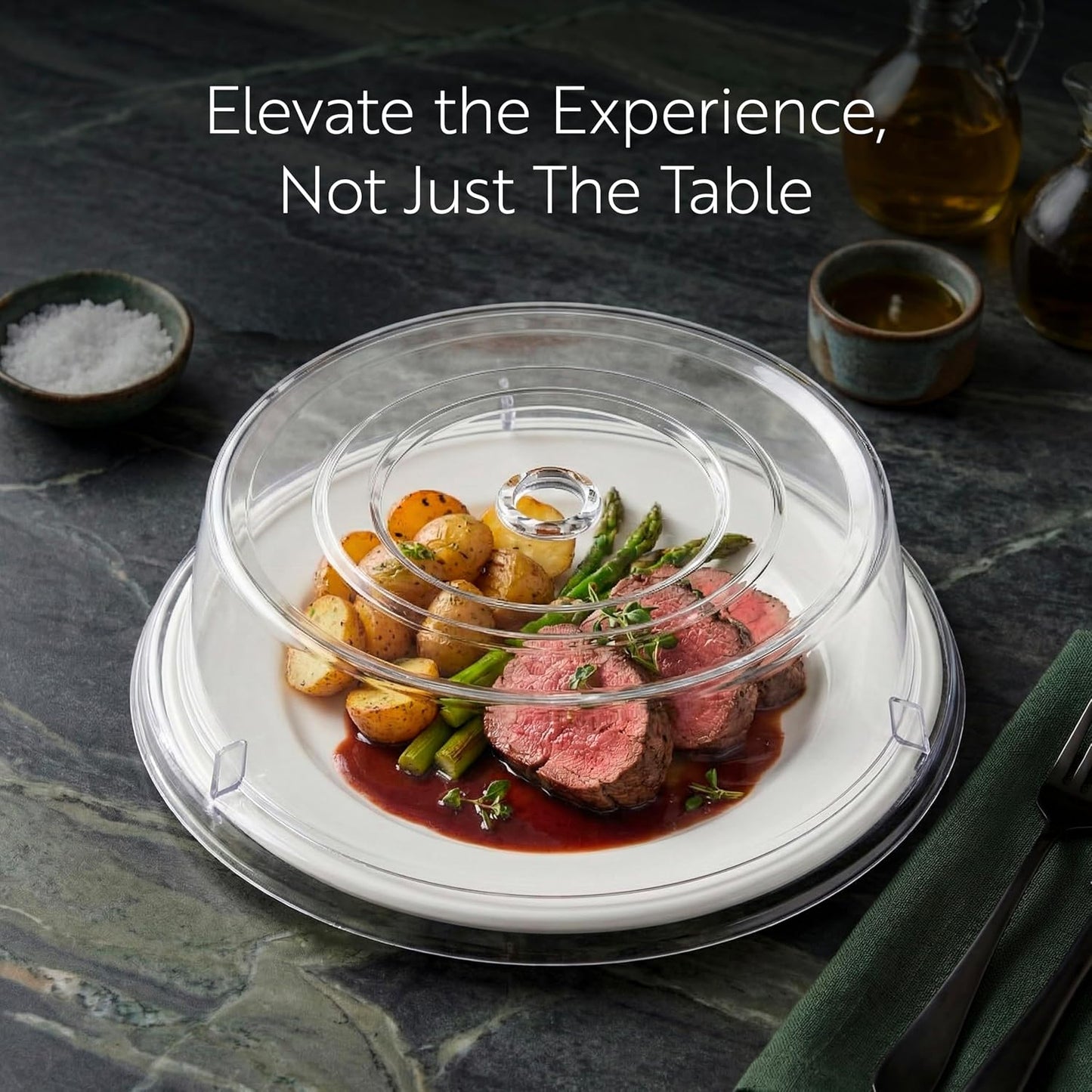 Restaurantware Cater Tek 11 Inch Polycarbonate Plate Cover 1 Shatterproof Dish Cover - Microwavable Endures Up To 210F Clear Plastic Splatter Cover With Finger Hole For 11 Inch Plates