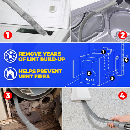 Holikme Dryer Vent Cleaner Kit – Blue Lint Vacuum Attachment | Dryer Vent Vacuum Hose Replacement Parts Reach Deep Inside Vents - Remove Hidden Lint, Speed Drying & Reduce Fire Risk