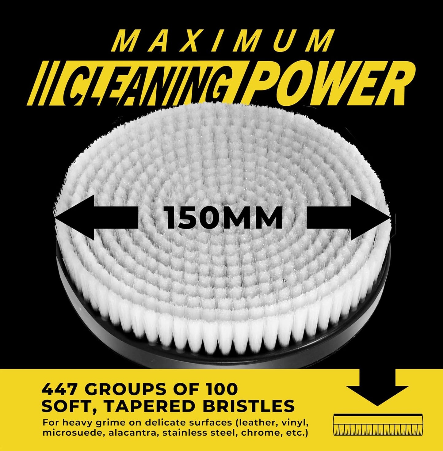 VViViD Drill Backing Plate + Power Scrub Brush Attachment, 150mm Diameter Large Surface Area, Medium-Stiffness Bristles