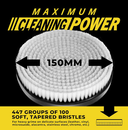 VViViD Drill Backing Plate + Power Scrub Brush Attachment, 150mm Diameter Large Surface Area, Medium-Stiffness Bristles