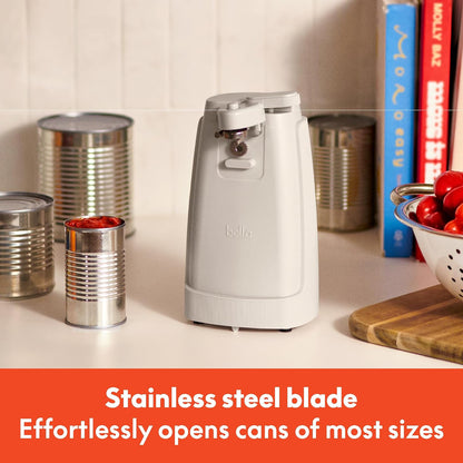 bella Automatic Can Opener, Hands Free, Battery Operated, Cordless, Stainless steel blade to open any Size Can with Magnet to Safely Remove Lid, Seamless Opening Decreases Sharp Edges, Slate