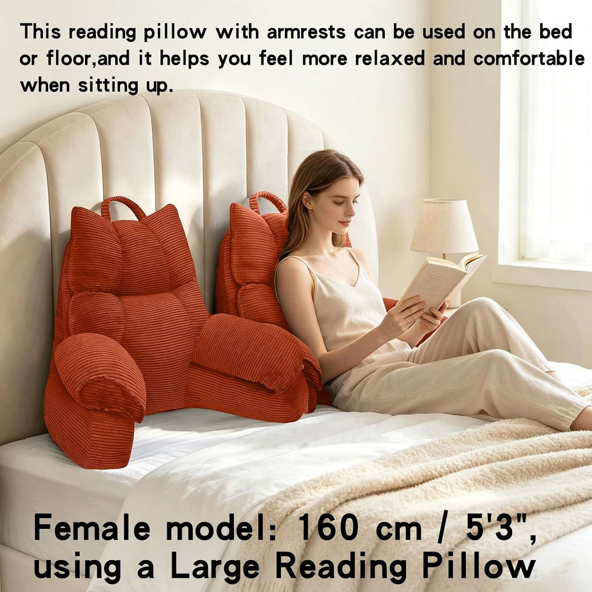 Reading Pillow for Bed with Arms, Back Support, Memory Foam（Grey Black）