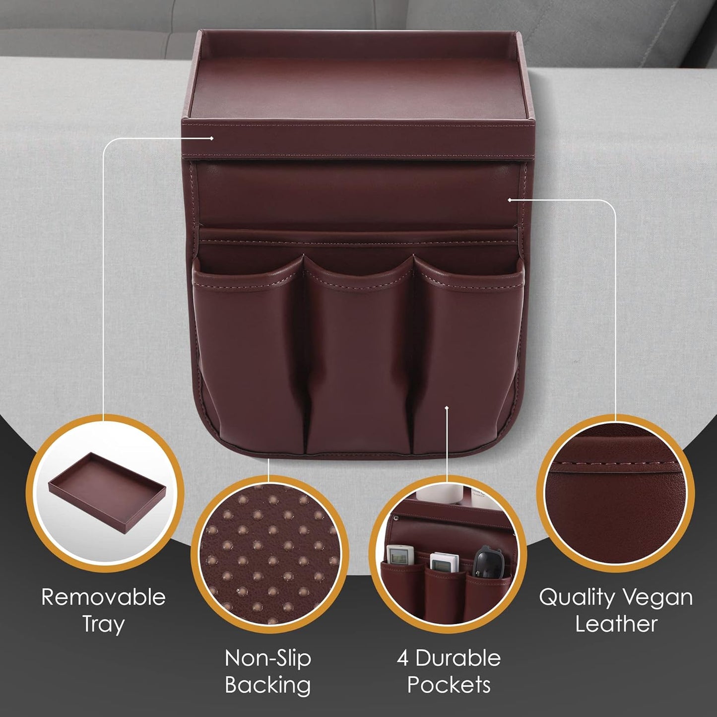 Houseables Armchair Caddy, Recliner Accessories, Armrest Organizer, Brown | Houseables Arm Chair Caddy, Sofa Armrest Organizer, Remote Control Holder for Recliner, Couch Pouch Pocket, Sofa Side Storage
