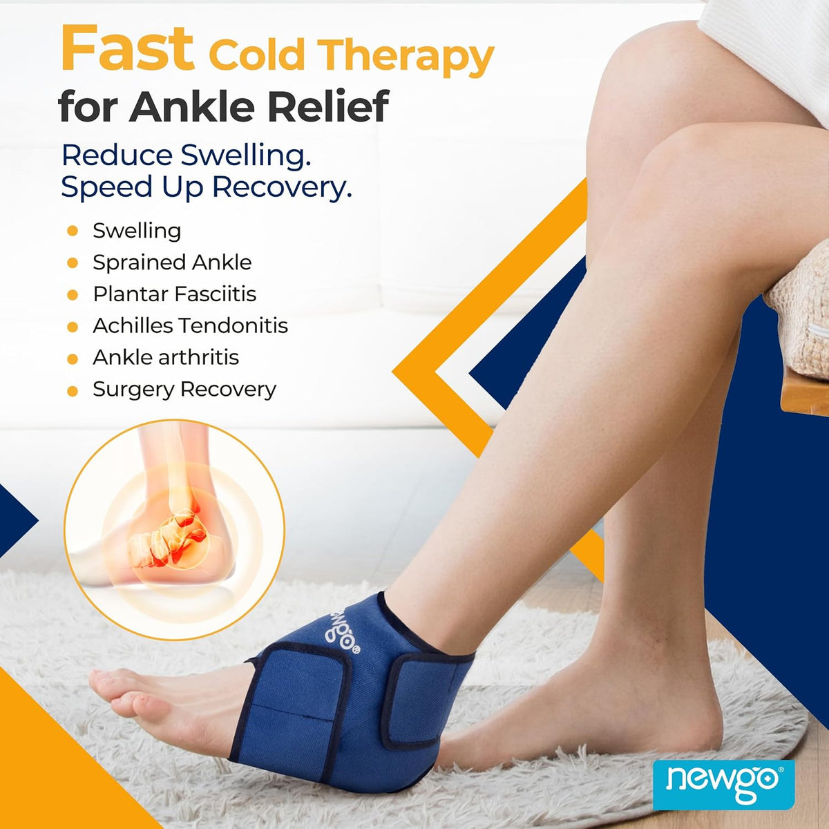 NEWGO Ankle Ice Pack – Adjustable Brace for Plantar Fasciitis & Swelling