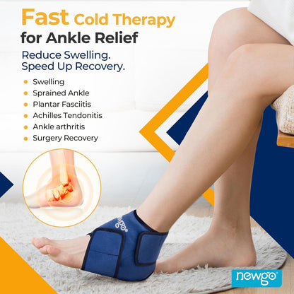NEWGO Ankle Ice Pack – Adjustable Brace for Plantar Fasciitis & Swelling