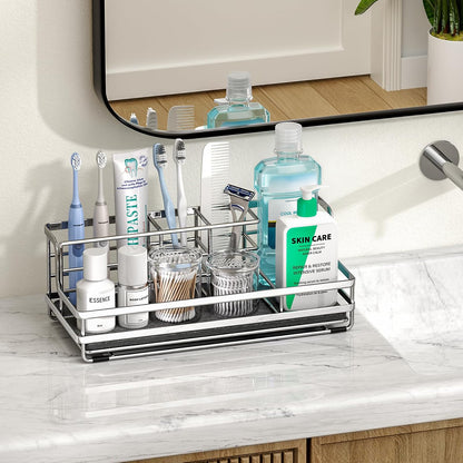 HapiRm Toothbrush Holders for Bathroom - 5 Partitions Bathroom Counter Organizer with Instant Drying Stone, Stainless Steel Countertop Storage Electric Toothbrush Toothpaste Holder - Black
