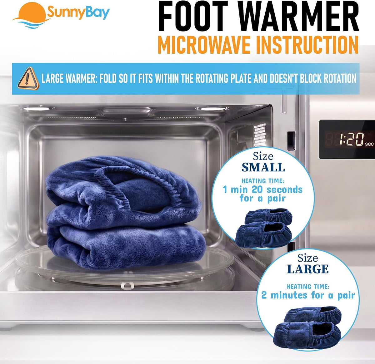 SunnyBay Microwavable Foot Warmer Slippers, Large, Navy Blue