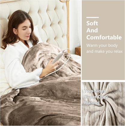 Tefici Heated Blanket Throw,Ultra Soft 2-Layer Flannel Electric Blanket
