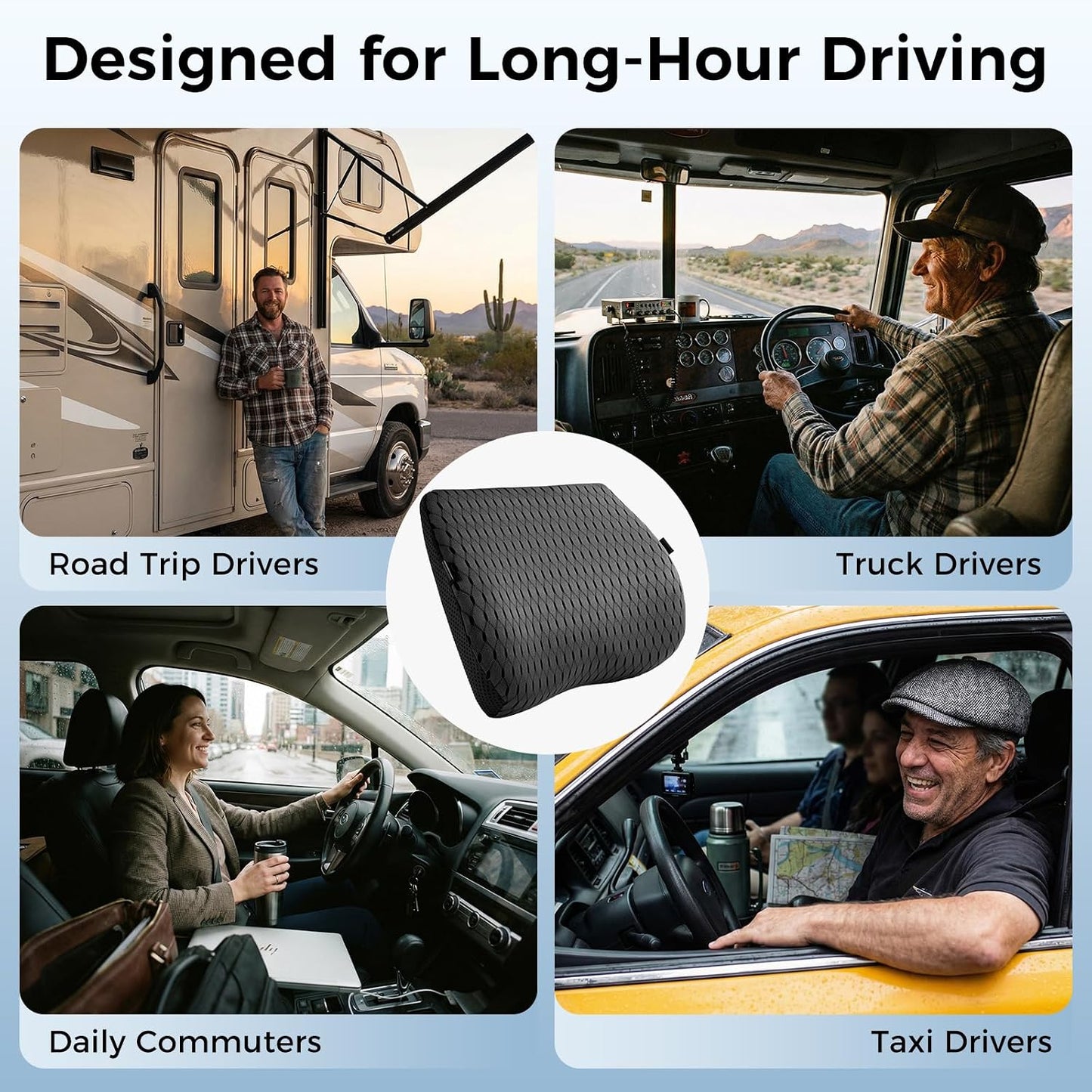 Lumbar Support Pillow for Car & Office Chair - High-Density Memory Foam Back Cushion for Sciatica & Lower Back Pain Relief - Non-Slip Support for Long Commutes & Desk Workers (Black)