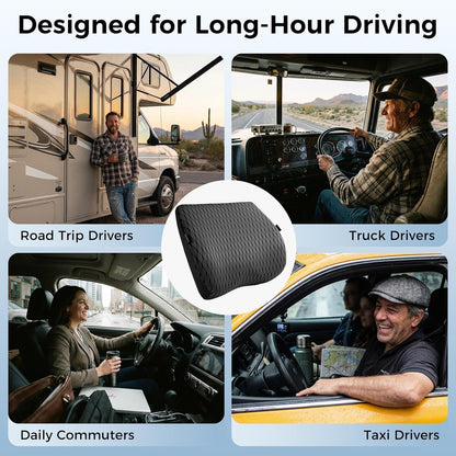 Lumbar Support Pillow for Car & Office Chair - High-Density Memory Foam Back Cushion for Sciatica & Lower Back Pain Relief - Non-Slip Support for Long Commutes & Desk Workers (Black)