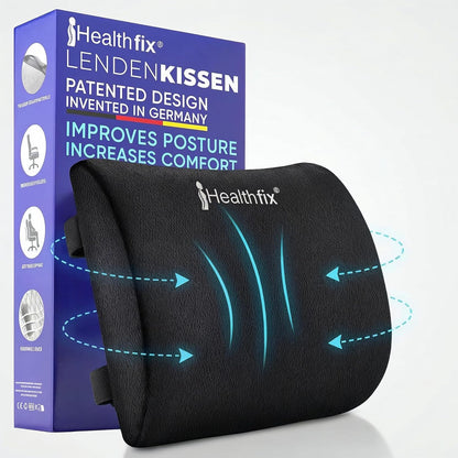 Healthfix® Ergonomic Lumbar Support Pillow – Expertly Designed in Germany – Improves Posture & Relieves Back Pain – Memory Foam Back Cushion for Office Chair & Couch - Medium (130–200 lbs)