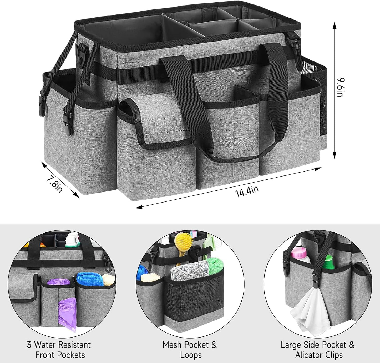 Cleaning Caddy Bag,Large Cleaning Supplies Organizer with Handle for Housekeepers,Purple