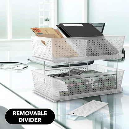 Simple Houseware 2 Tier Pull-Out Sliding Drawer Under Sink Storage, White | Great for Kitchen Bathroom Tray Shelf Organizer