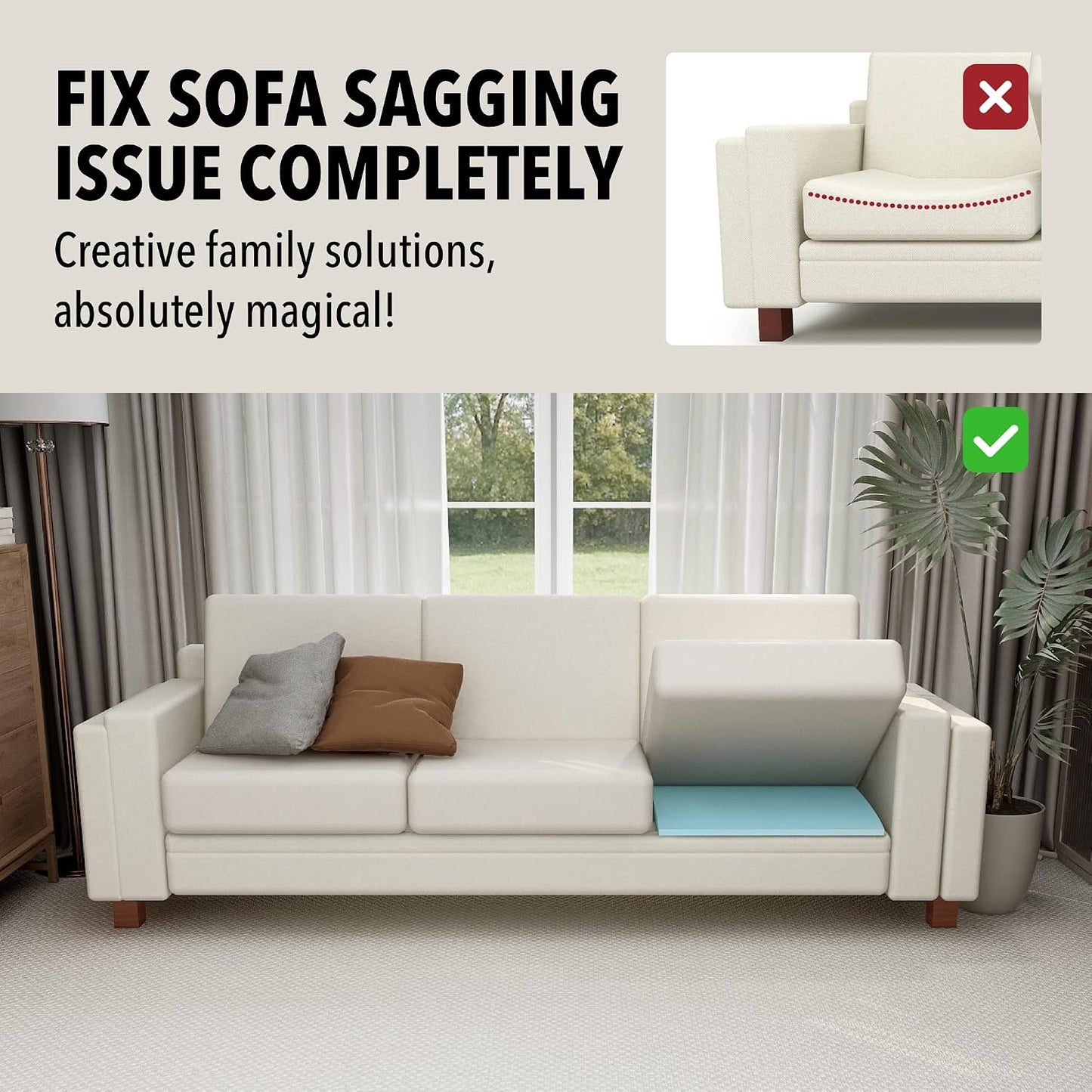 Tromlycs Couch Sofa Cushion Support for Sagging Seat Arched Furniture Seat Under Cushion Sag Repair Set of 3