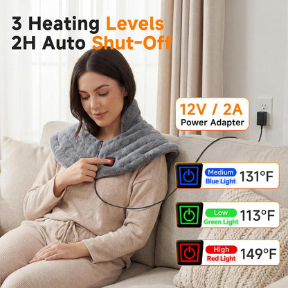 Weighted Heating Pad for Neck and Shoulders Back, Plug-in Heated Shoulder Wrap with 12V 2A Power Cord, No Battery Large Neck Heating Pad, 3 Heat Settings & Auto Shut Off, Ideal Gift for Mom and Dad