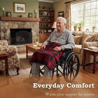 Wheelchair Lap Blanket for Seniors, 43" * 28" Soft Sherpa Lined Knee & Lap Cover, Warm Lightweight Throw with Snap Buttons, Cozy Comfort for Elderly & Caregivers, Wine Red