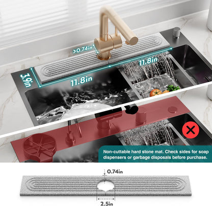 Stone Faucet Mat for Kitchen Sink – Diatomite Drying Stone Mat & Sink Protector, Prevents Moisture – Sink Splash Guard Water-Absorbing Stone Tray for Bathroom Counter (Light Grey, 20" x 3.9")