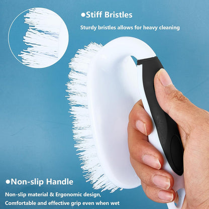 Scrub Brush Set, 4 Pack Deep Cleaning Brush Kit, Green | 2 Scrub Brush, 2 Tile & Grout Brush with Built-in Scraper, Household Commercial Scrubber for Floor, Shower, Pool Wall, Tub