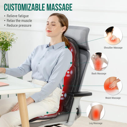 Snailax Back Massager with Heat, Vibration Massage Chair Pad, Seat Cushion | 10 Motors, 5 Modes, 3 Intensities, 2 Heat Settings, 3 Heating Areas, 30/60/90-Min Timer, Foldable, Carry Bag, 2026 Upgraded