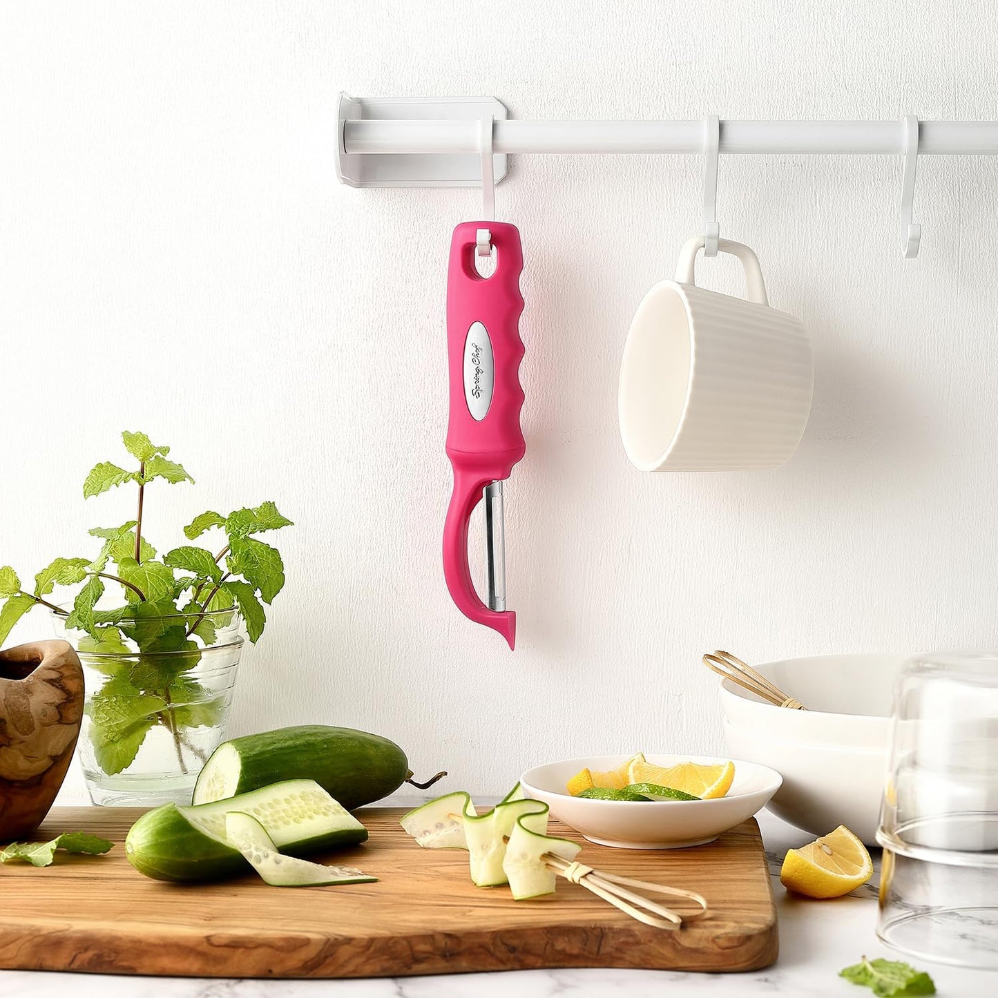 Spring Chef Swivel Potato Peeler for Kitchen w/ Soft Grip Handle, Mango | Premium Vegetable Peeler w/ Sharp Stainless Steel Blades, Multifunctional Food Peeler for Apple, Carrot, Cucumber, Fruit